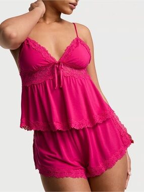 NWT Victoria’s Secret SoSoft Modal Lace-Trim Cami & Shorts Set Size L